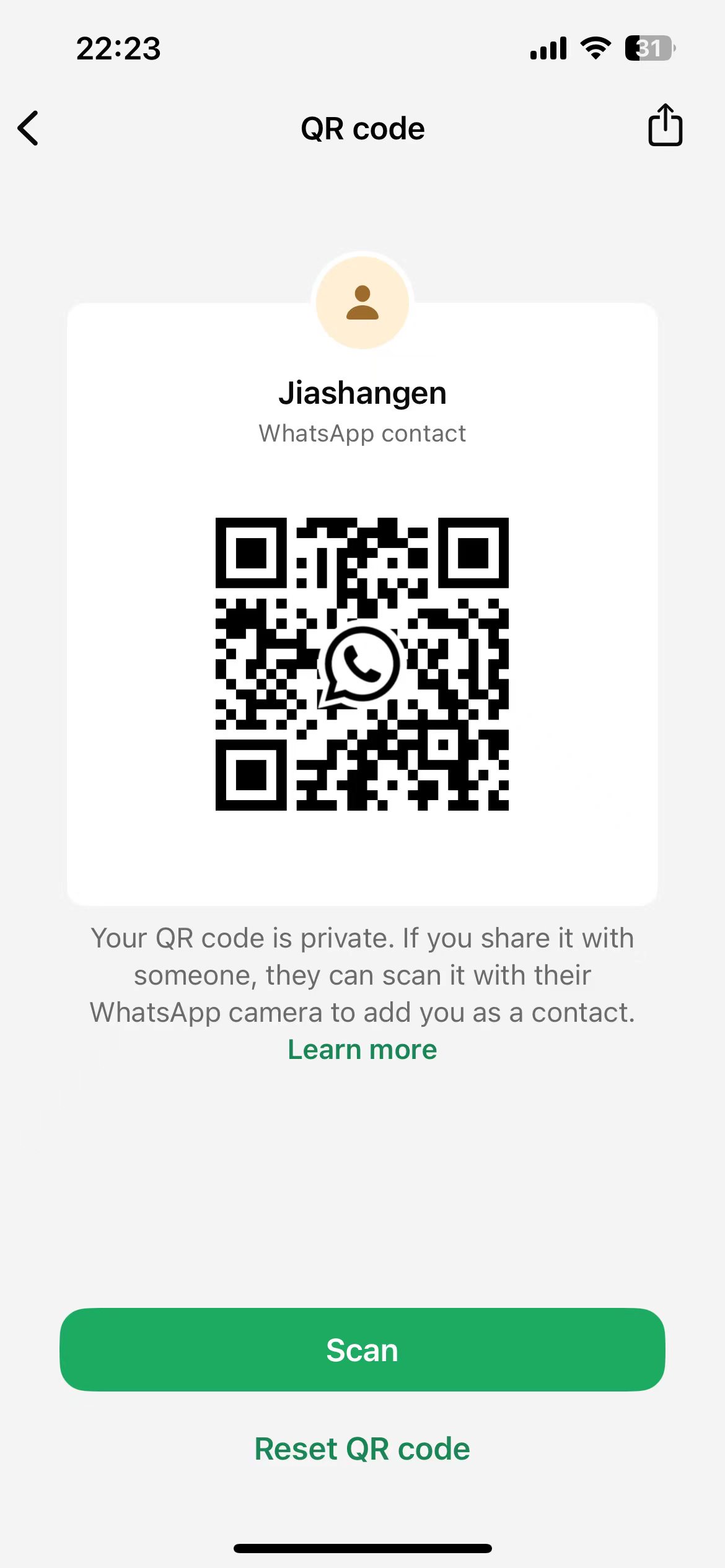 WhatsApp QR code for Jia Shang'en